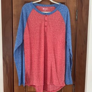 Lularoe Mark Button Tunic Shirt Women’s XL 2 Tone Red Blue Long Casual Top NWT